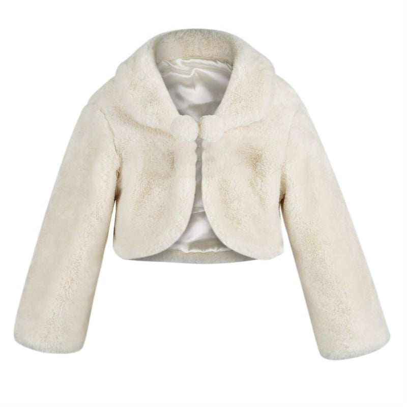 SK Studio Girls Princess Faux Fur Flower Bolero Shrug Party Wedding Dress Up Champagne - Image 1